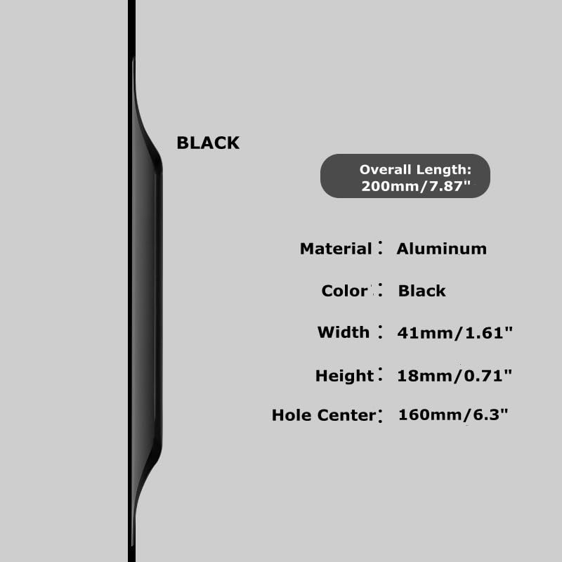 Shozafia 5 Pack Finger Pulls for Cabinets  Streamlined Long Concealed Handle for Home Kitchen Door Drawer Cabinet  Mount Finger Edge Tab Pull Aluminum (Black 200mm/7.87"" Overall Length) - Image 2